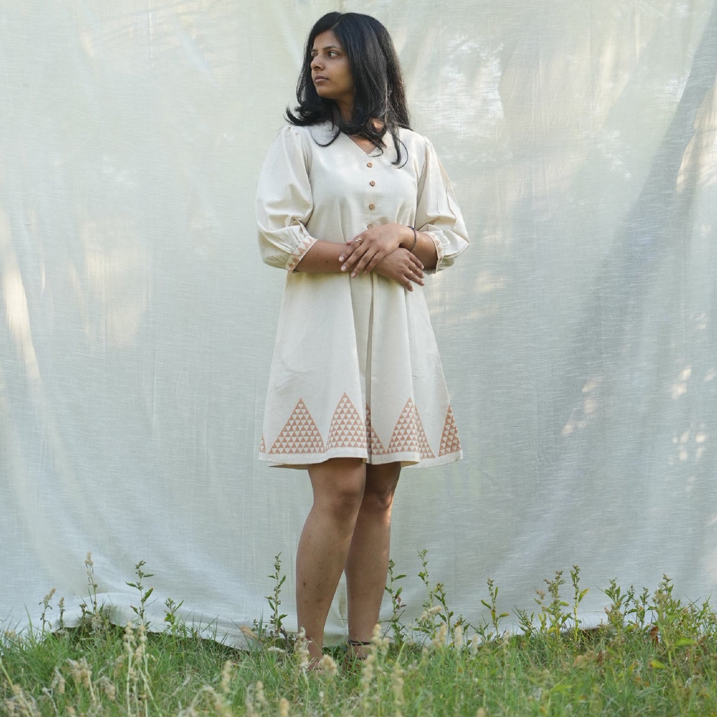 Hand Printed Rain Fed Cotton A-Line Dress