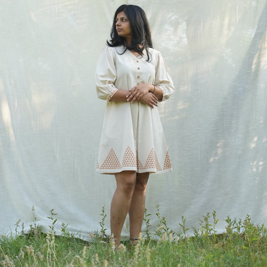 Hand Printed Rain Fed Cotton A-Line Dress