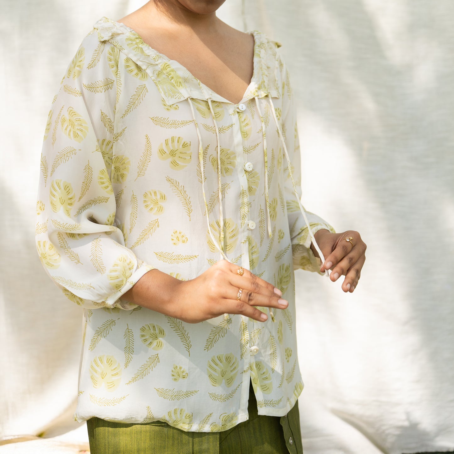 Wood Printed Flowy Chic Bemberg Top