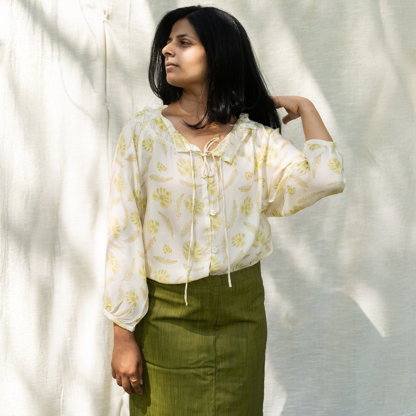 Wood Printed Flowy Chic Bemberg Top