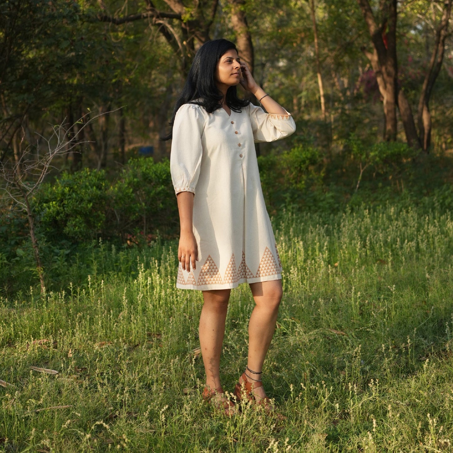 Hand Printed Rain Fed Cotton A-Line Dress