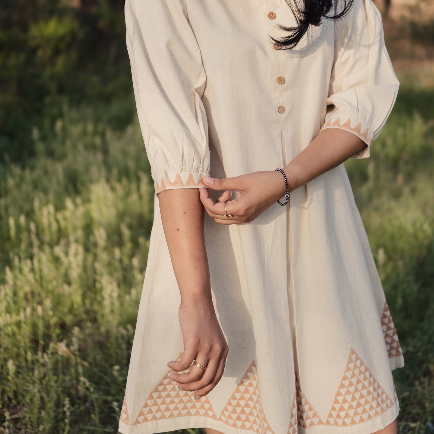 Hand Printed Rain Fed Cotton A-Line Dress