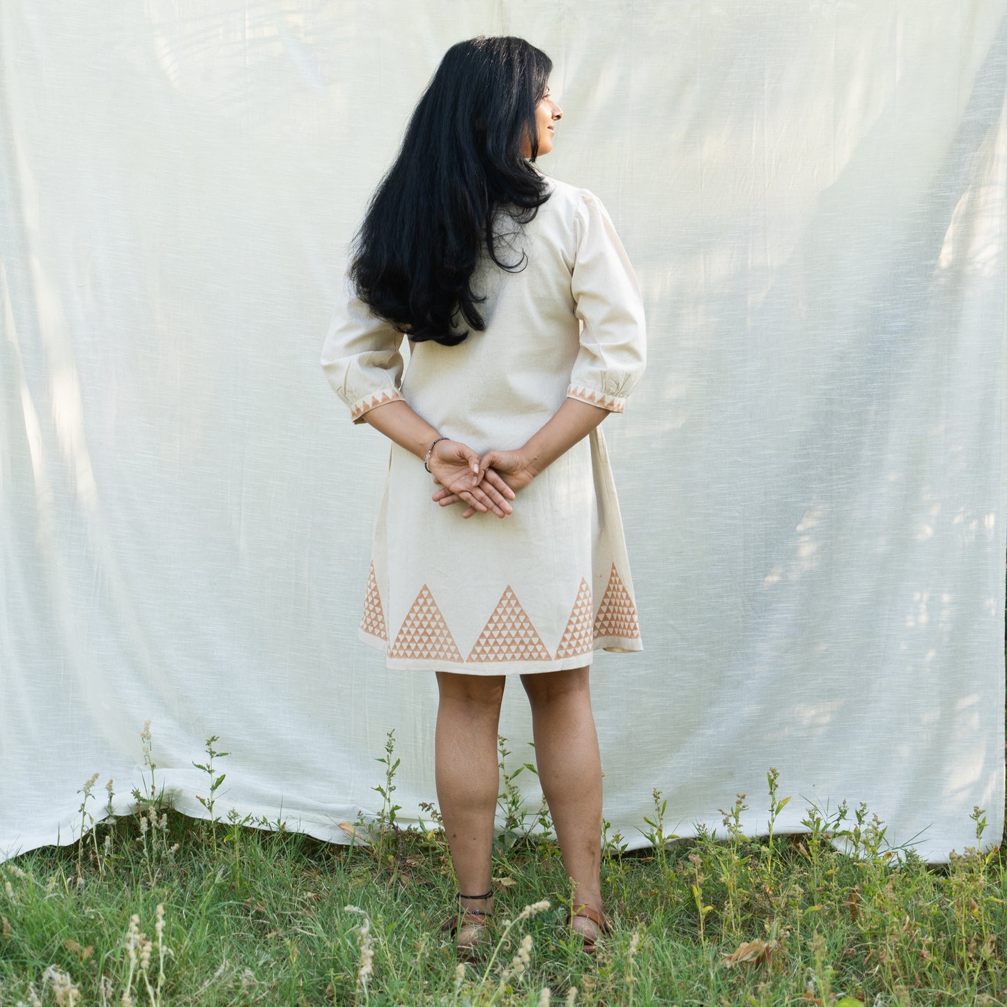 Hand Printed Rain Fed Cotton A-Line Dress