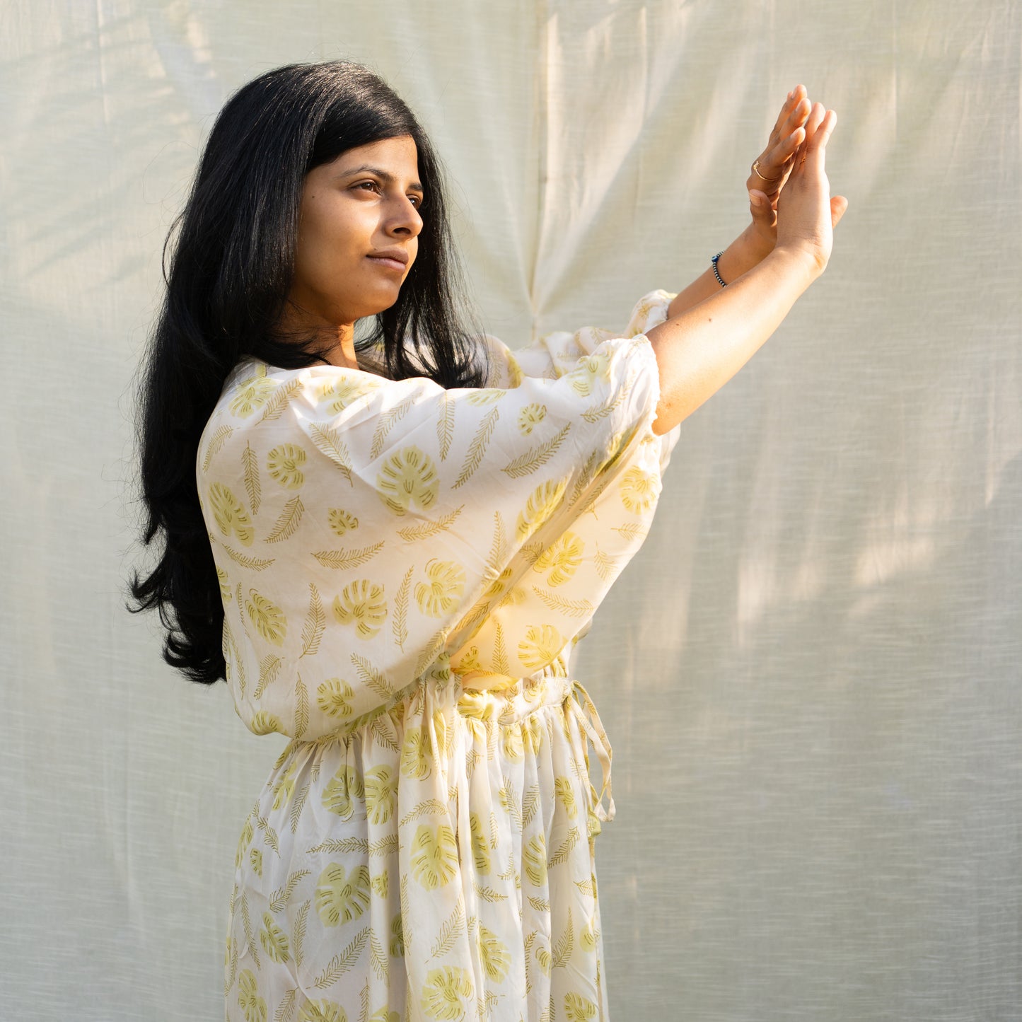 Wood Printed Feather Soft Drawstring Dress