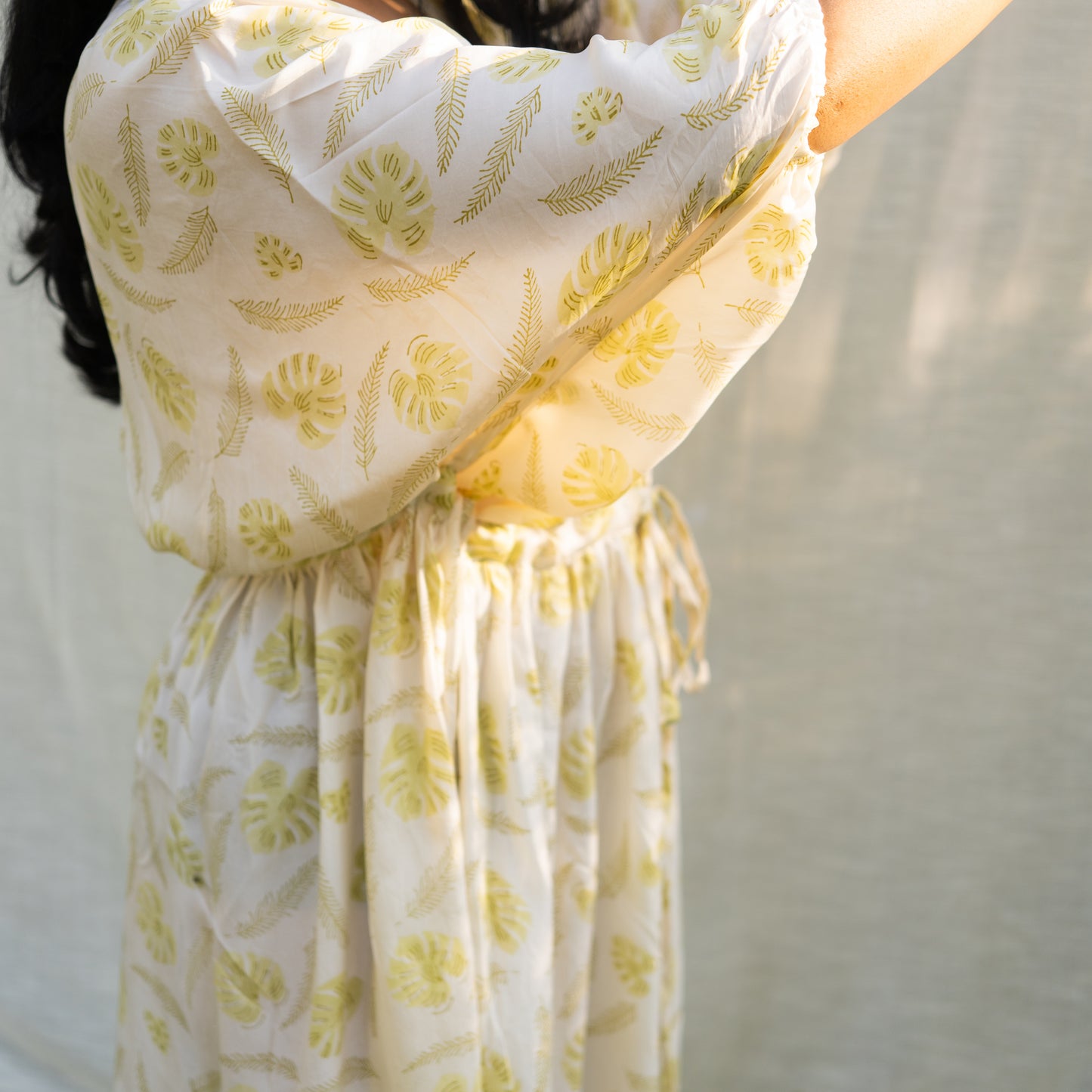 Wood Printed Feather Soft Drawstring Dress