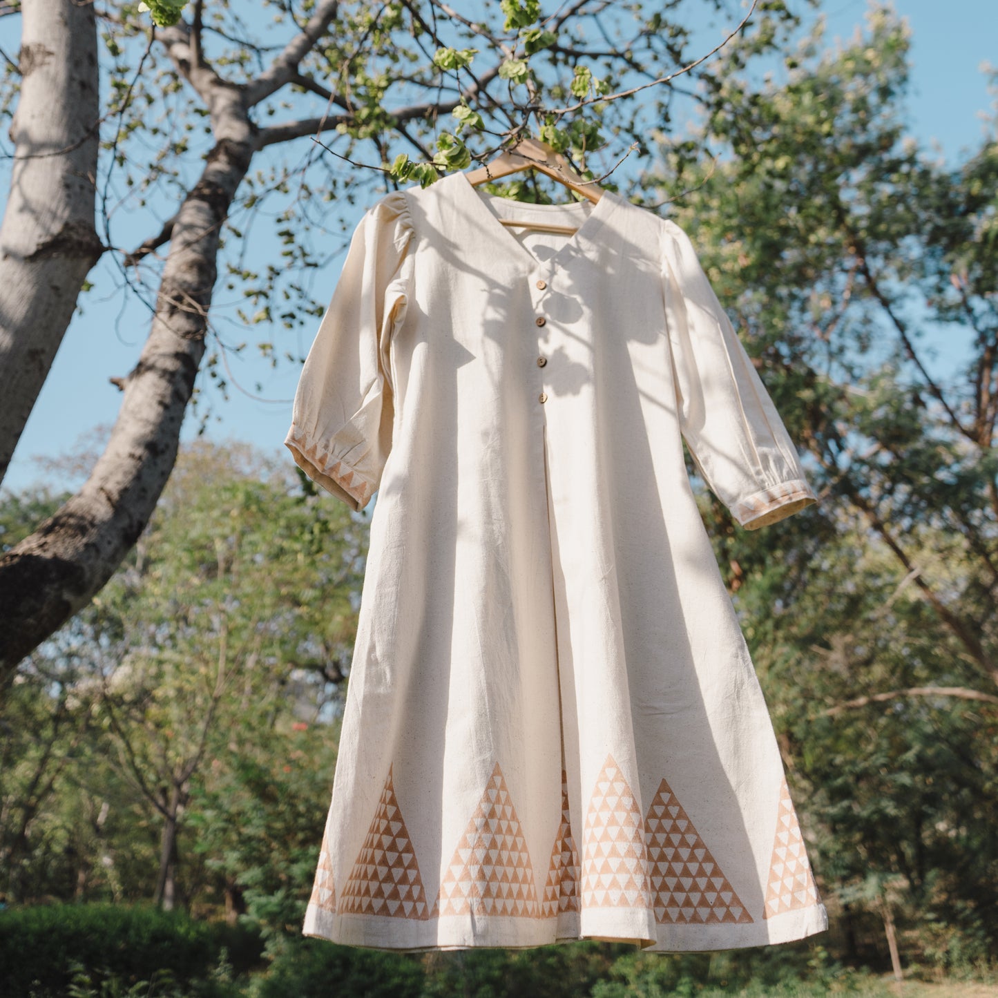 Hand Printed Rain Fed Cotton A-Line Dress