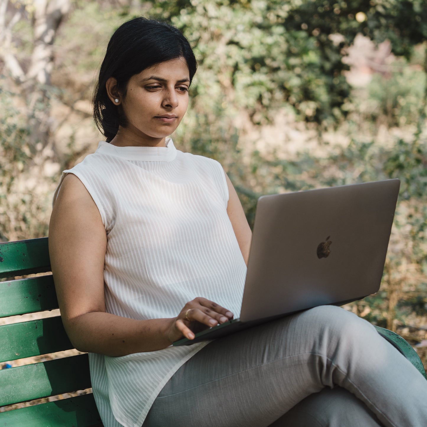 High Neck Banana Fibre Stripe Sleeveless Top