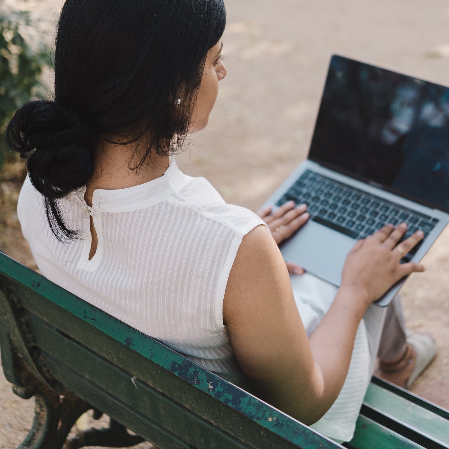 High Neck Banana Fibre Stripe Sleeveless Top