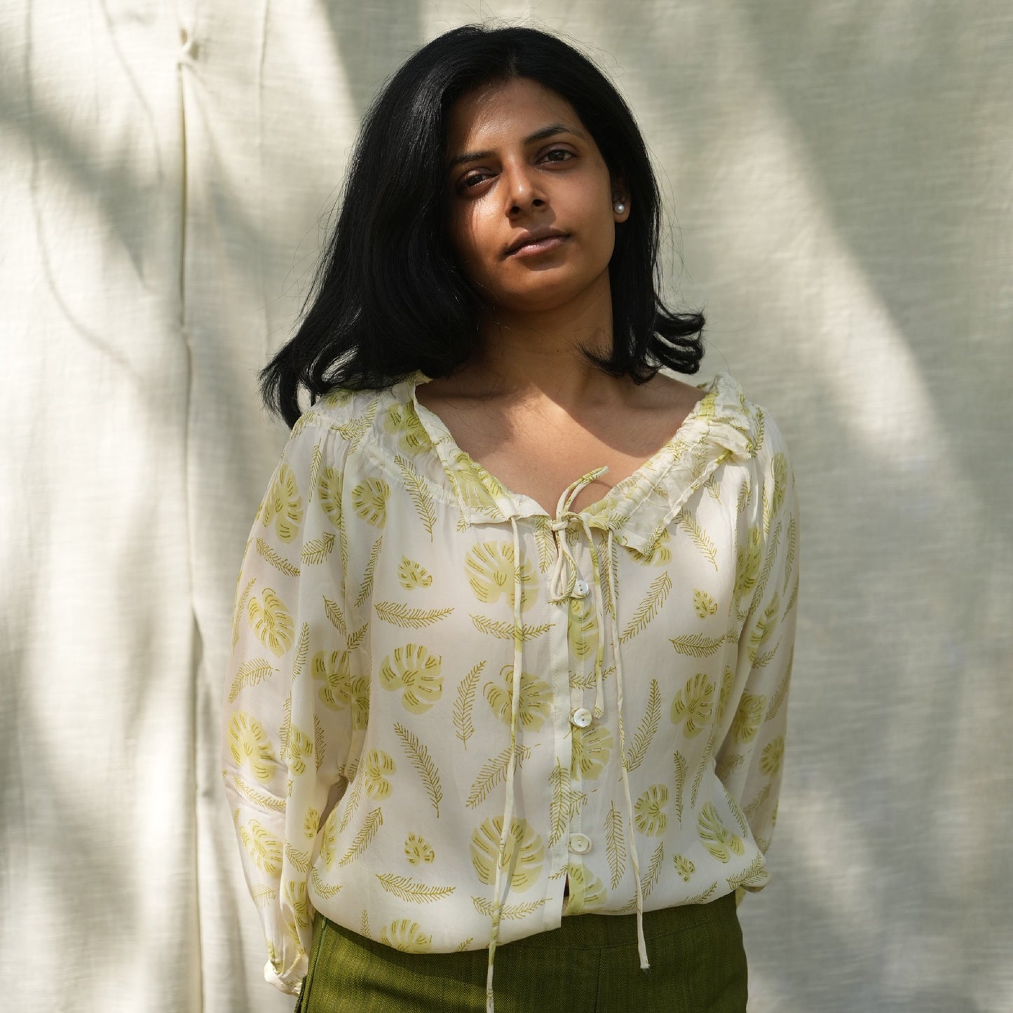 Wood Printed Flowy Chic Bemberg Top