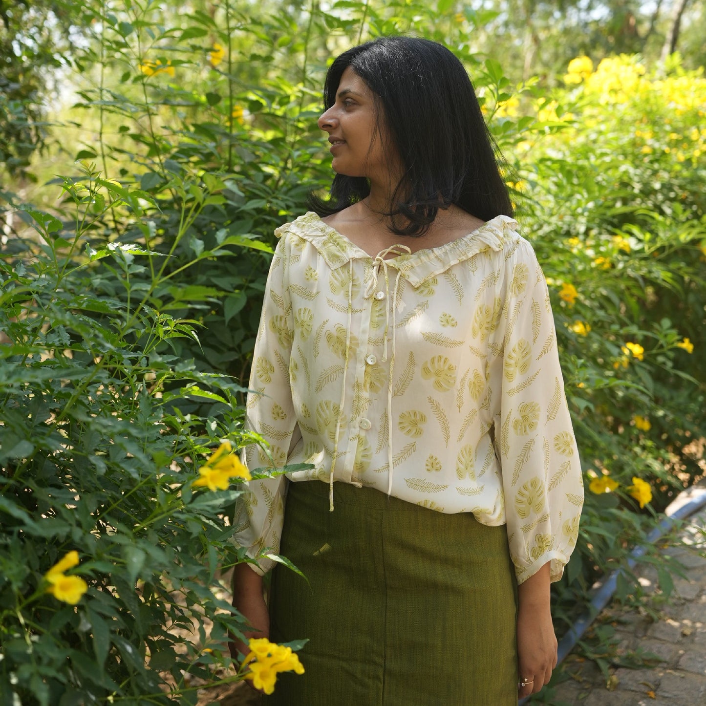 Wood Printed Flowy Chic Bemberg Top